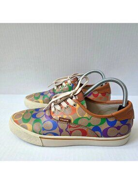 Coach Shoes Womens 7.5 Citysole Skate Sneakers Rainbow Signature Logo Canvas